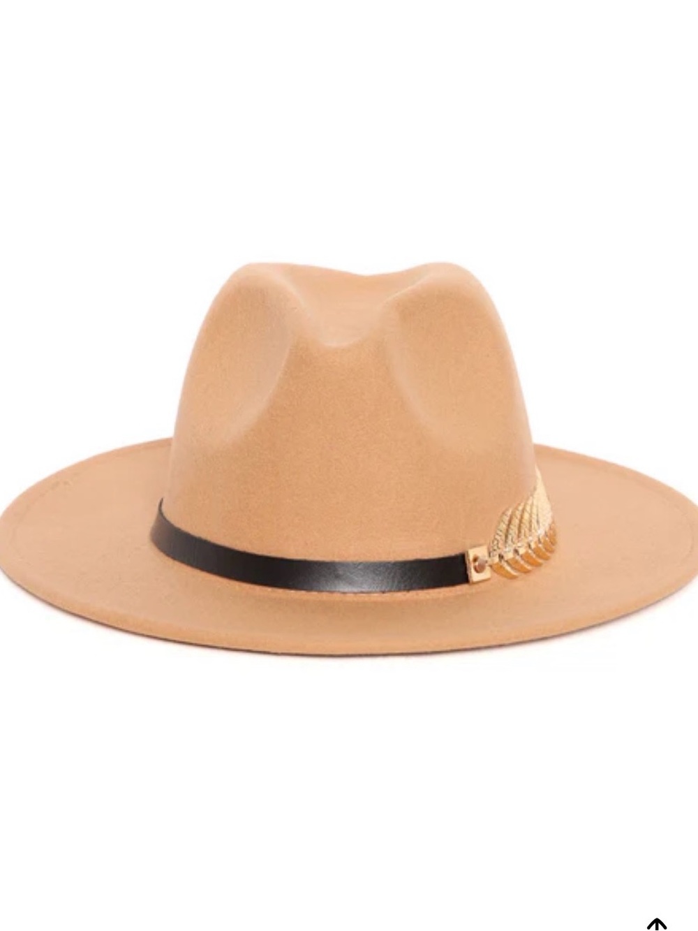 Fashion Nova Camel Felt Fedora with Black Band and Gold Leaf Accent